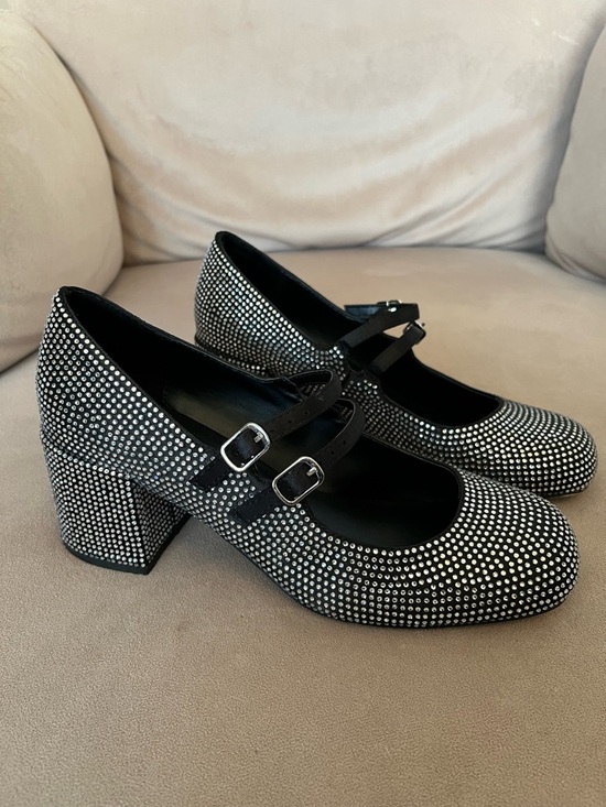 Call It Spring Shoes - Call It Spring Black Rhinestone Double-Strap Block Heels